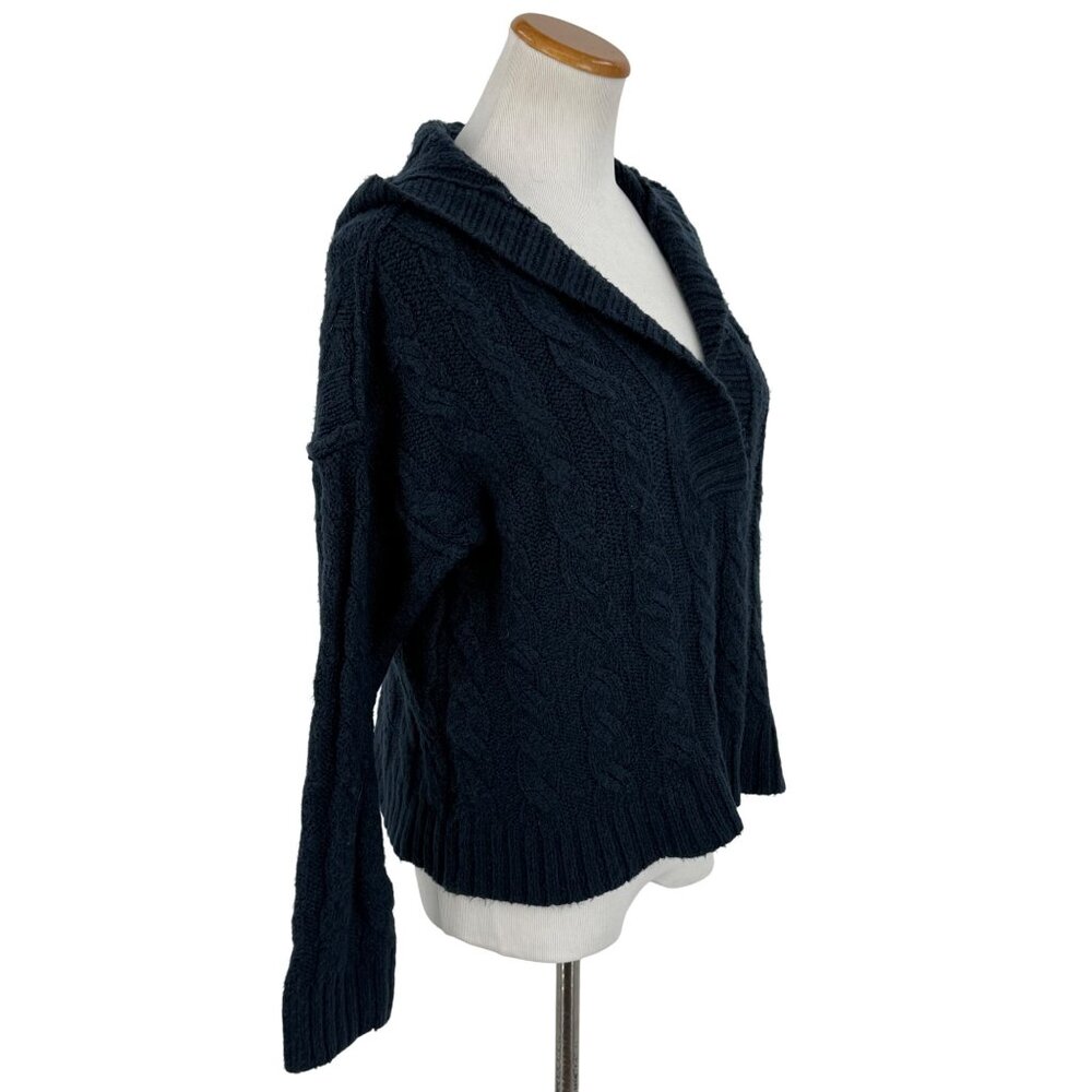 Vtg Y2K American Eagle Blue V-Neck Hooded Cable Knit Sweater | Coastal Grunge XS - Picture 4 of 13